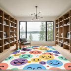 Cheerful Multicolored Happy Face Circles Rug