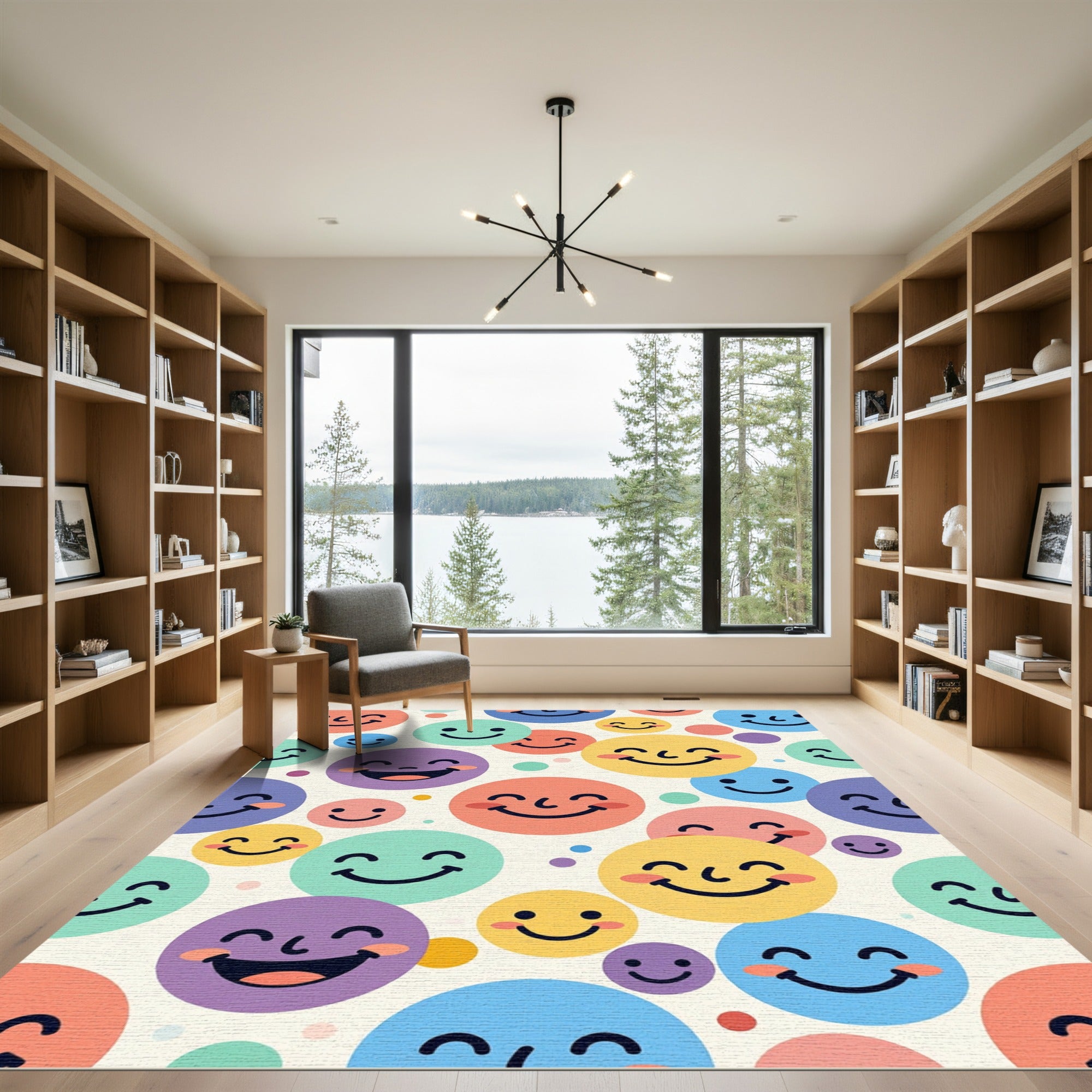 Cheerful Multicolored Happy Face Circles Rug