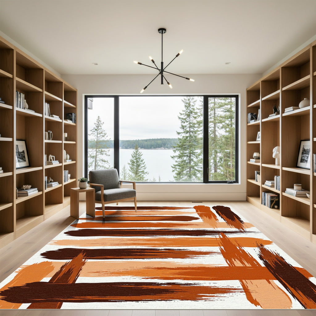 Abstract Earthy Tone Horizontal Brushstrokes Rug