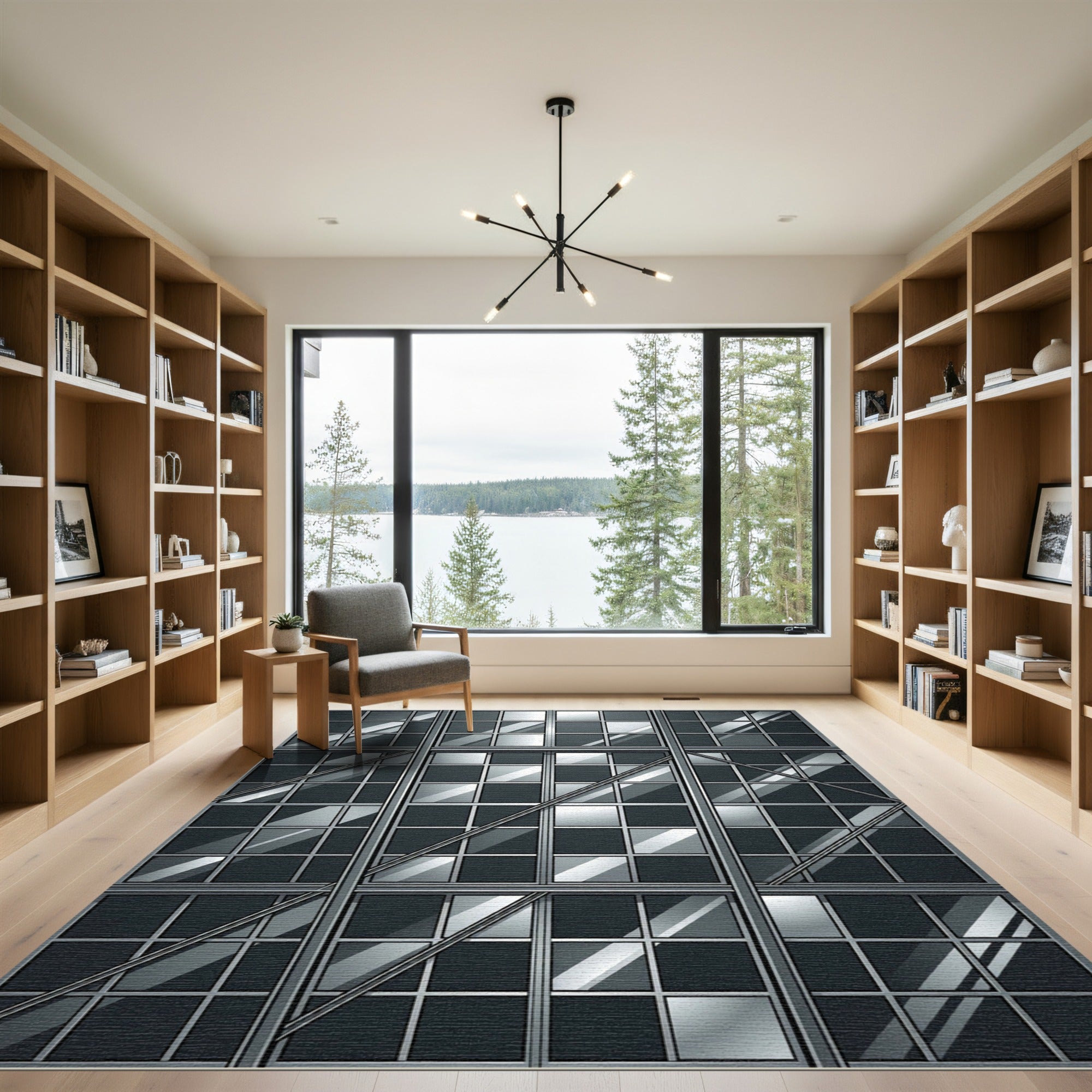 Monochromatic Grid Metal Window Reflection Rug