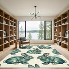 Whimsical Teal Rabbit Spirit Forest Rug