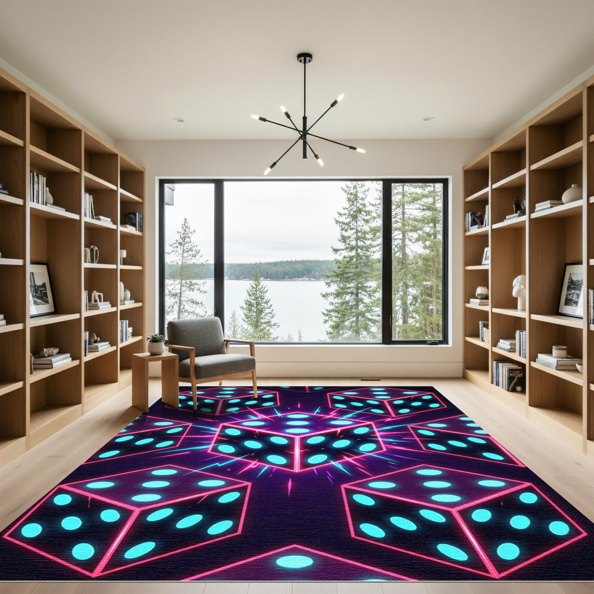 Neon Cube Glow Geometric Dice Art Rug