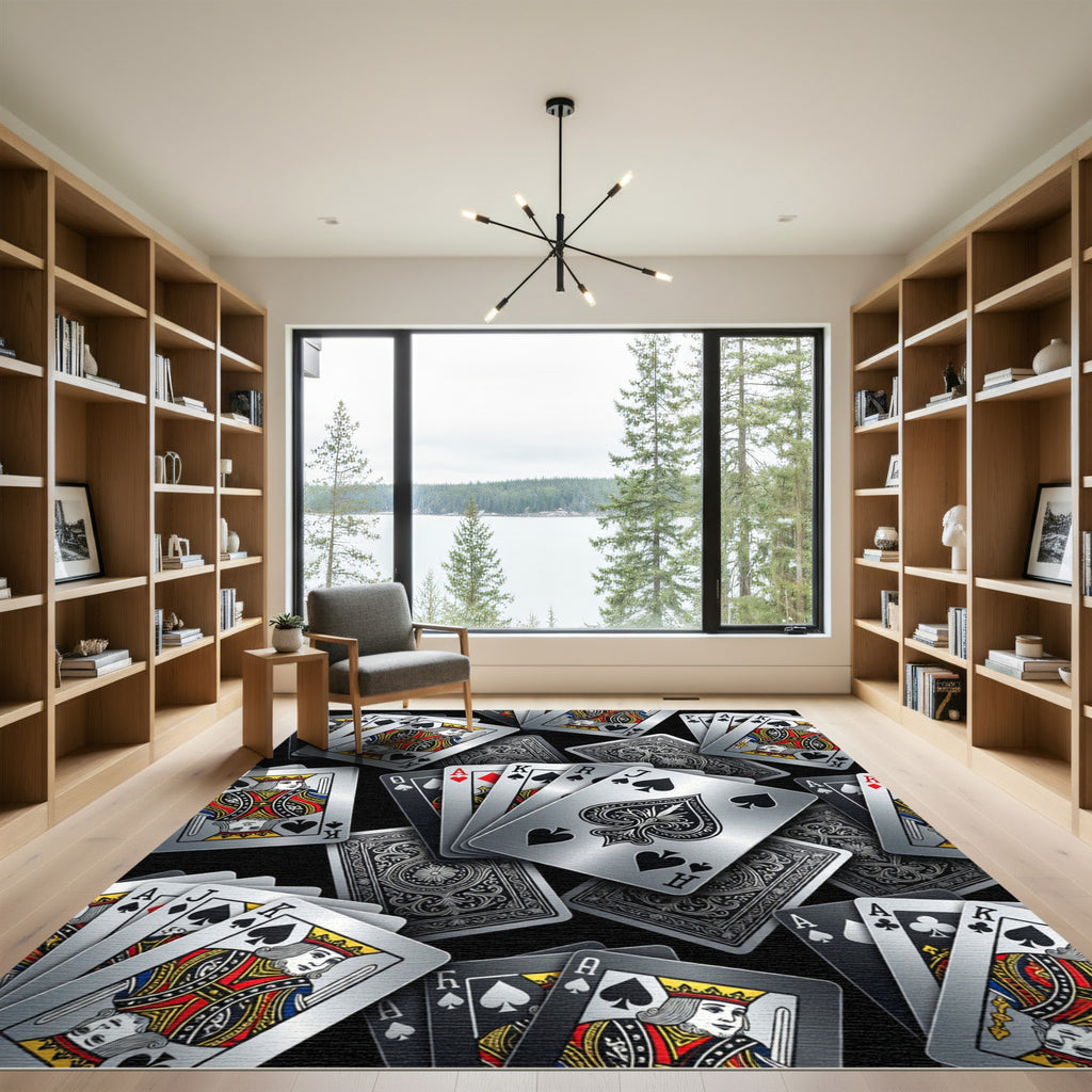 Monochrome Spades and Royalty Playing Cards Rug