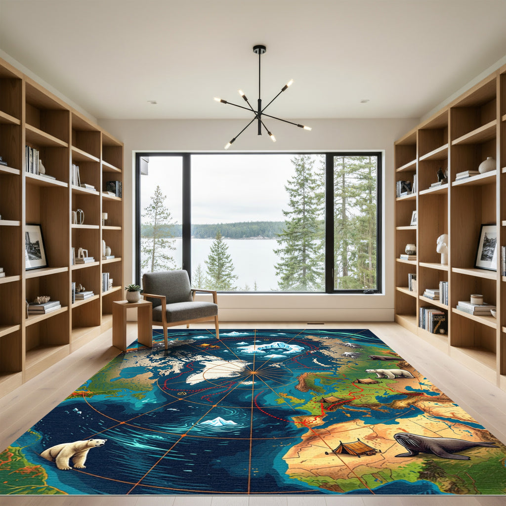 Arctic Globe Animals and Icebergs Rug