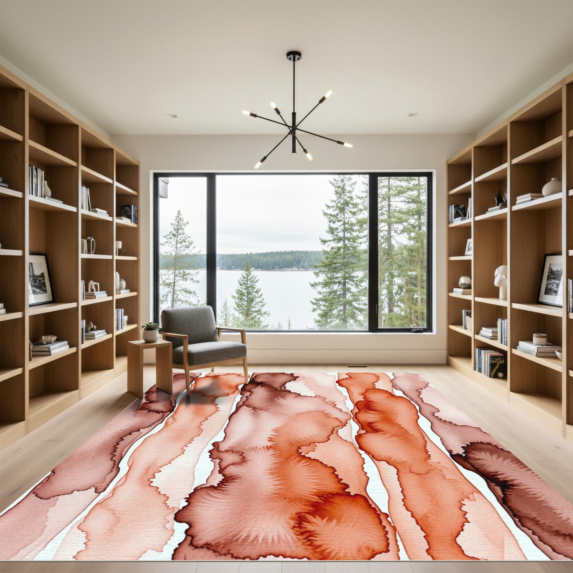 Rust Colored Watercolor Vertical Streaks Rug