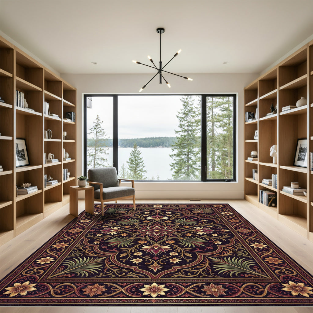 Ornate Dark Floral Mandala Floret Rug