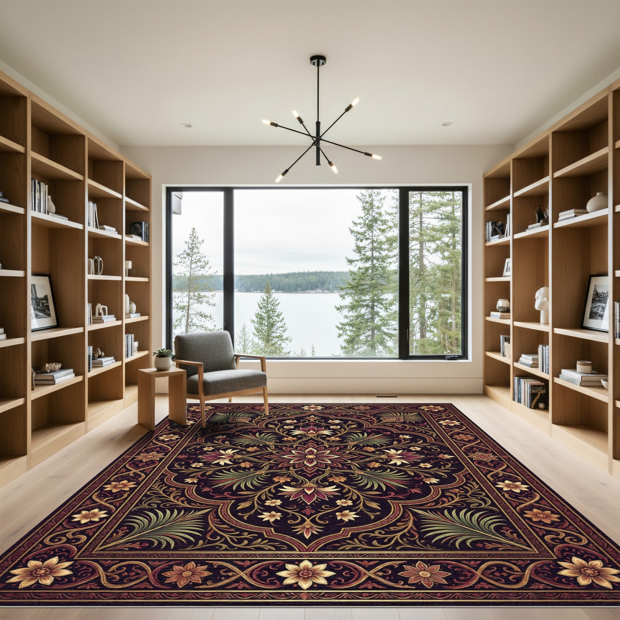 Ornate Dark Floral Mandala Floret Rug