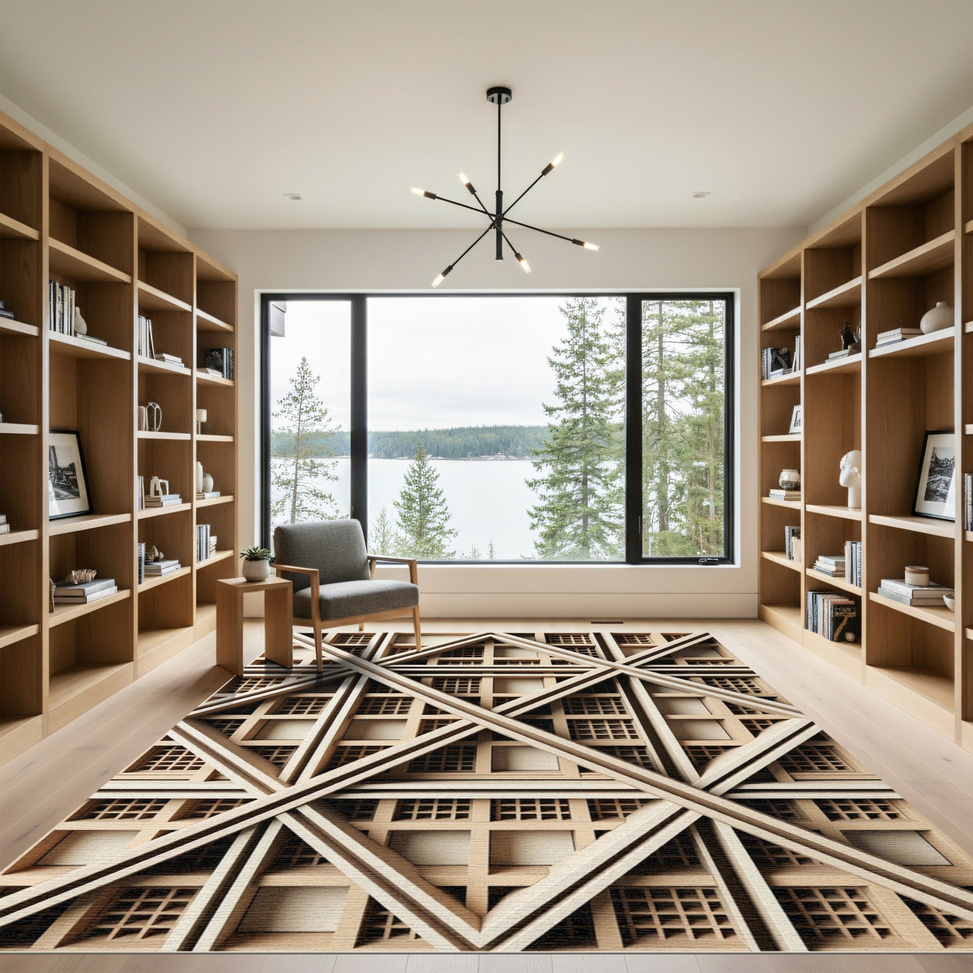 Geometric Grid Sand Beige Lattice Rug