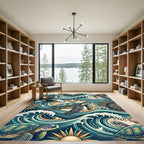 Teal Sea Turtle Oceanic Wave Art Rug