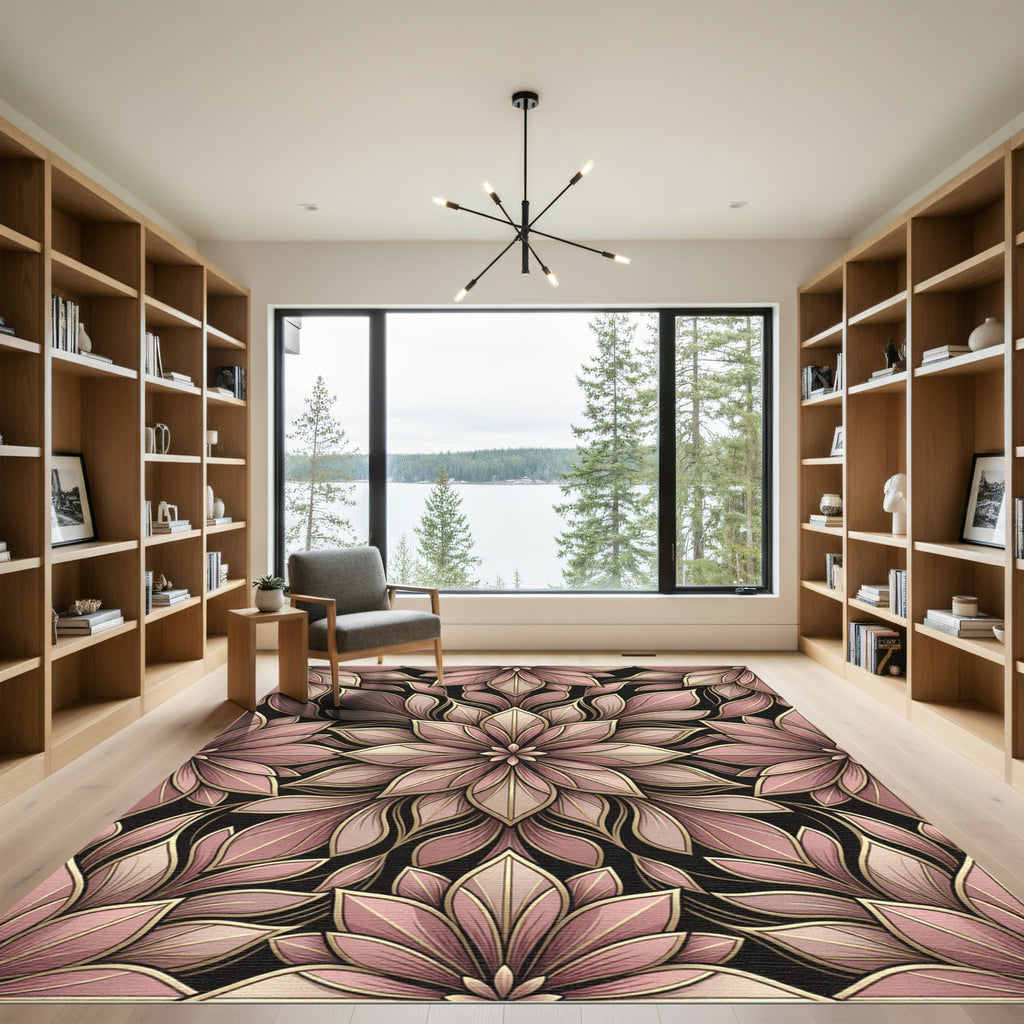 Blush Pink Floral Art Nouveau Mandala Rug