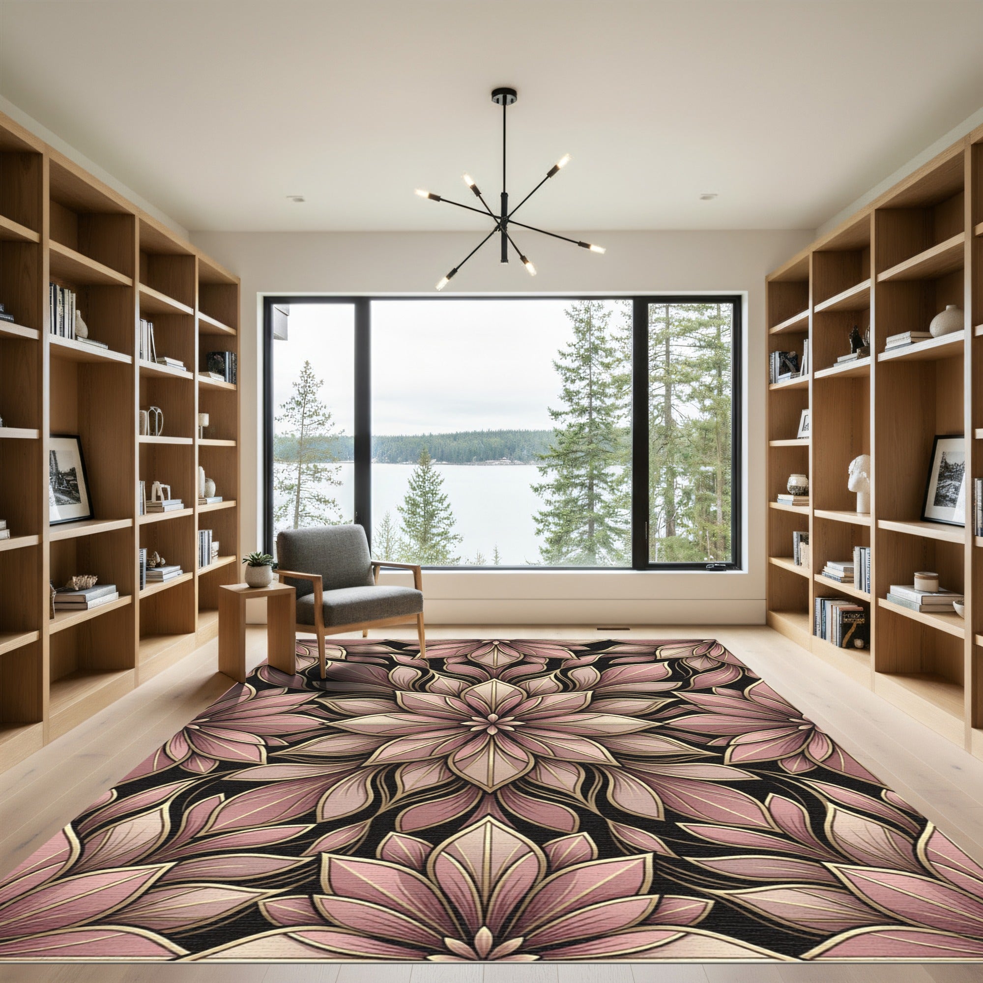Blush Pink Floral Art Nouveau Mandala Rug
