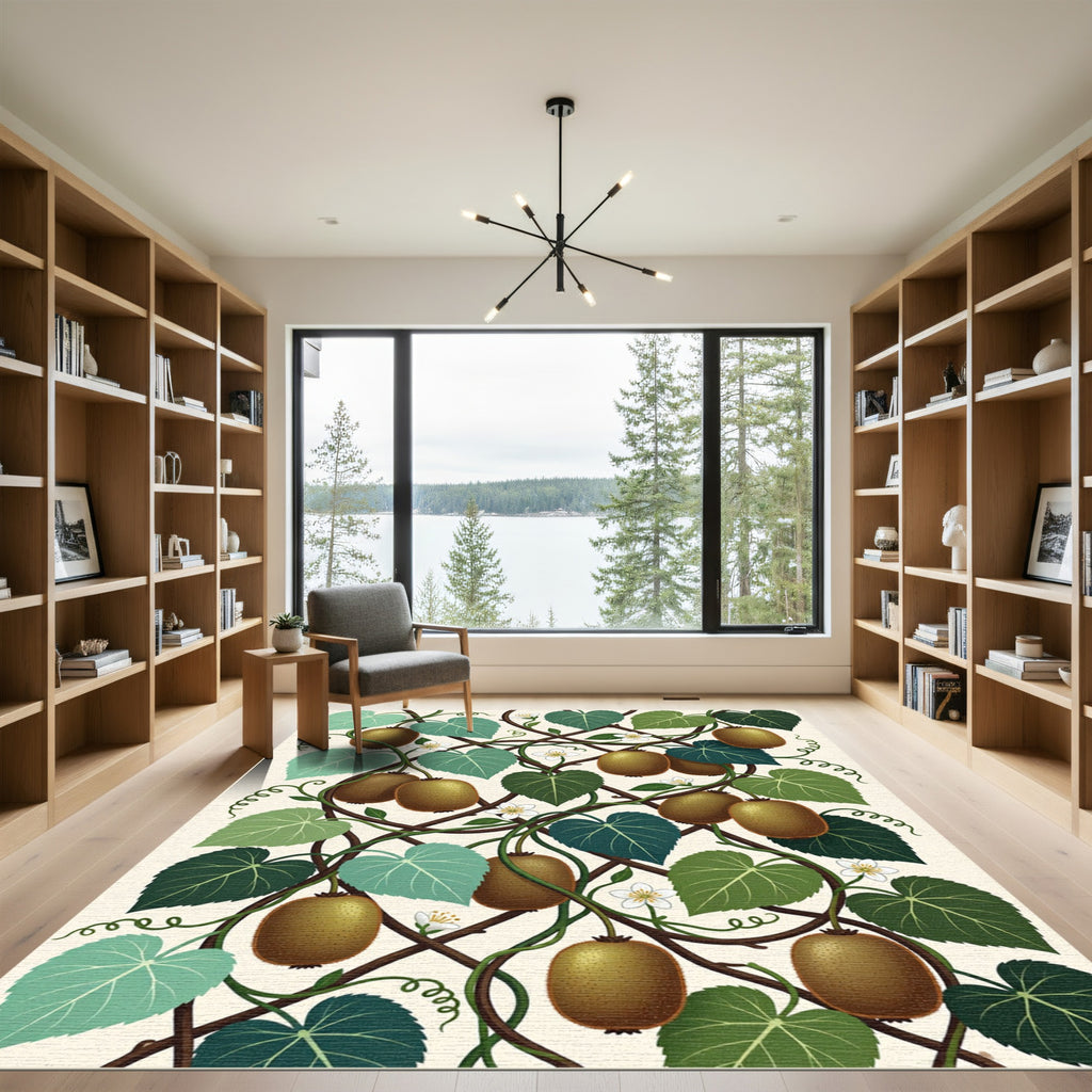 Botanical Kiwi Fruit Vine Illustration Rug