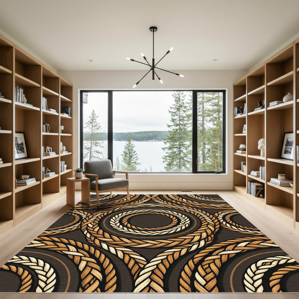 Braided Rope Circles Warm Sepia Rug