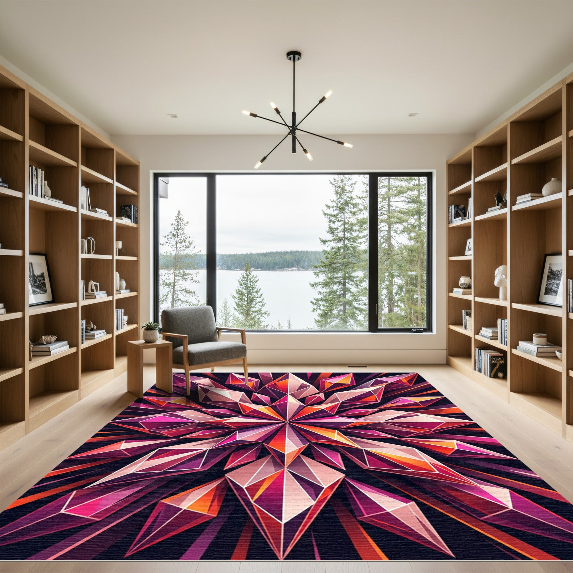 Radiant Pink Geometric Crystal Star Rug