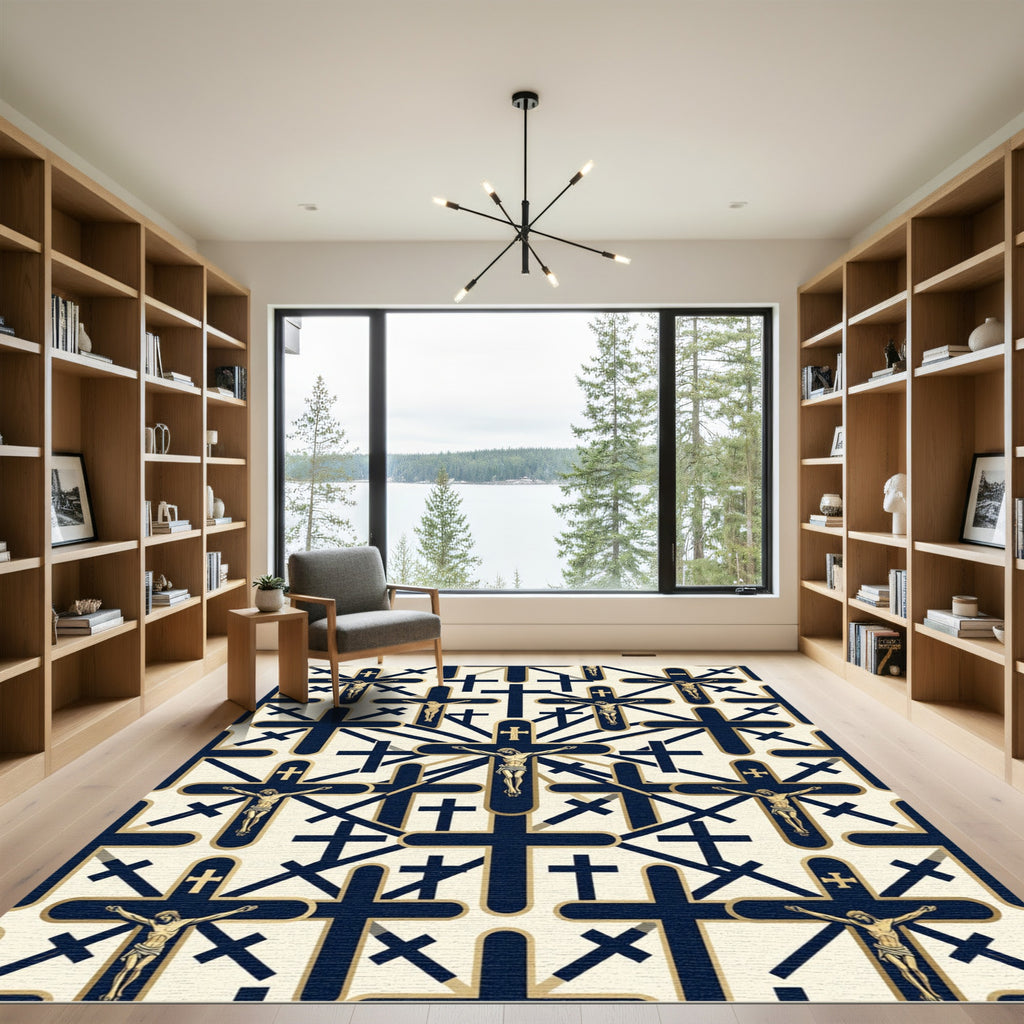 Navy and Gold Religious Icon Rug