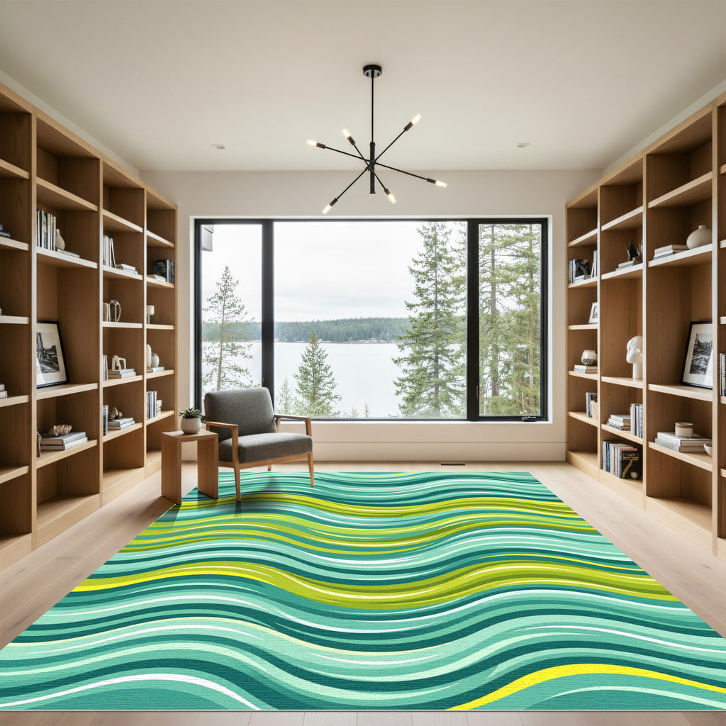 Aqua Green Wave Stripe Rug