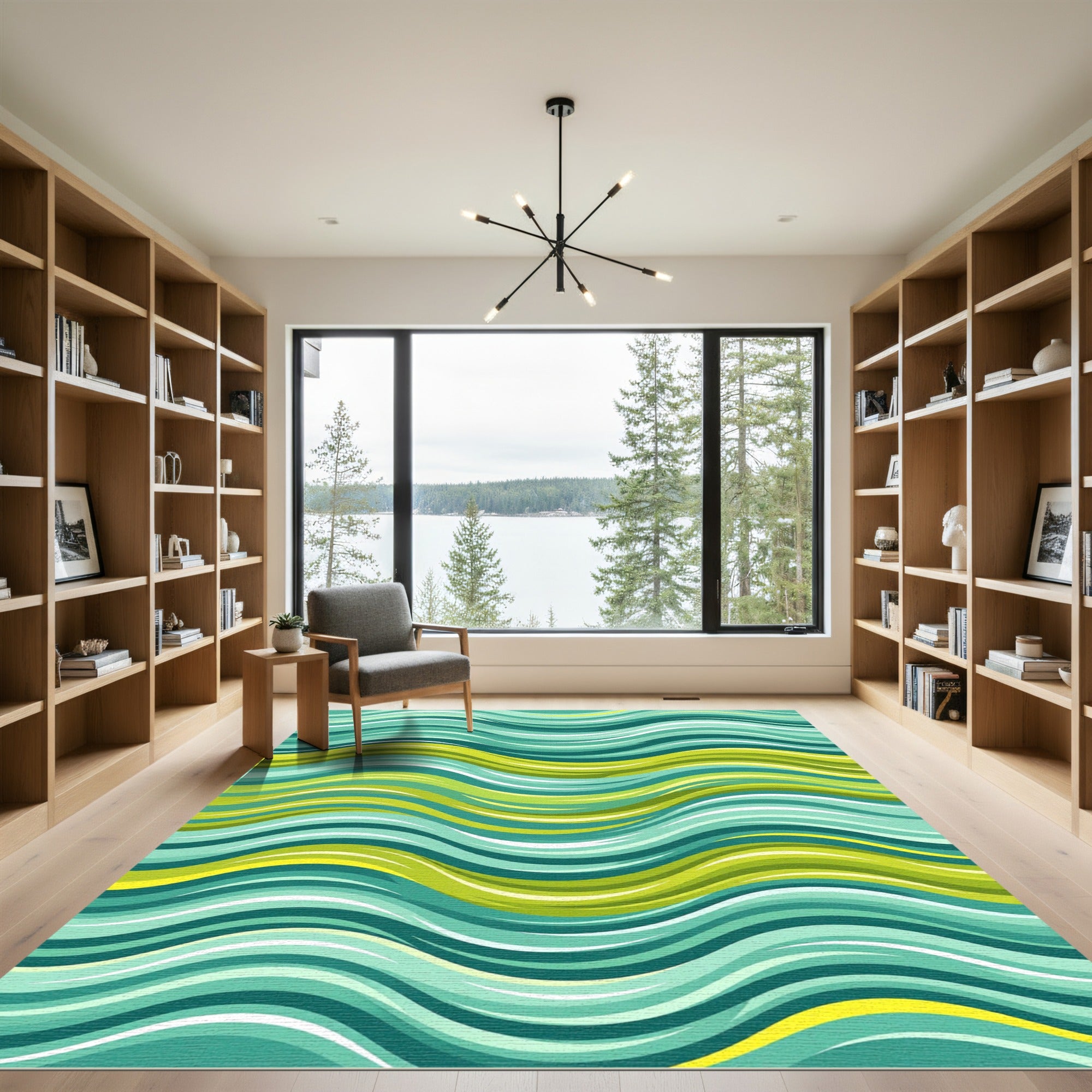 Aqua Green Wave Stripe Rug