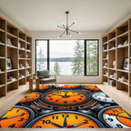 Vibrant Retro Orange Clockwork Surreal Rug
