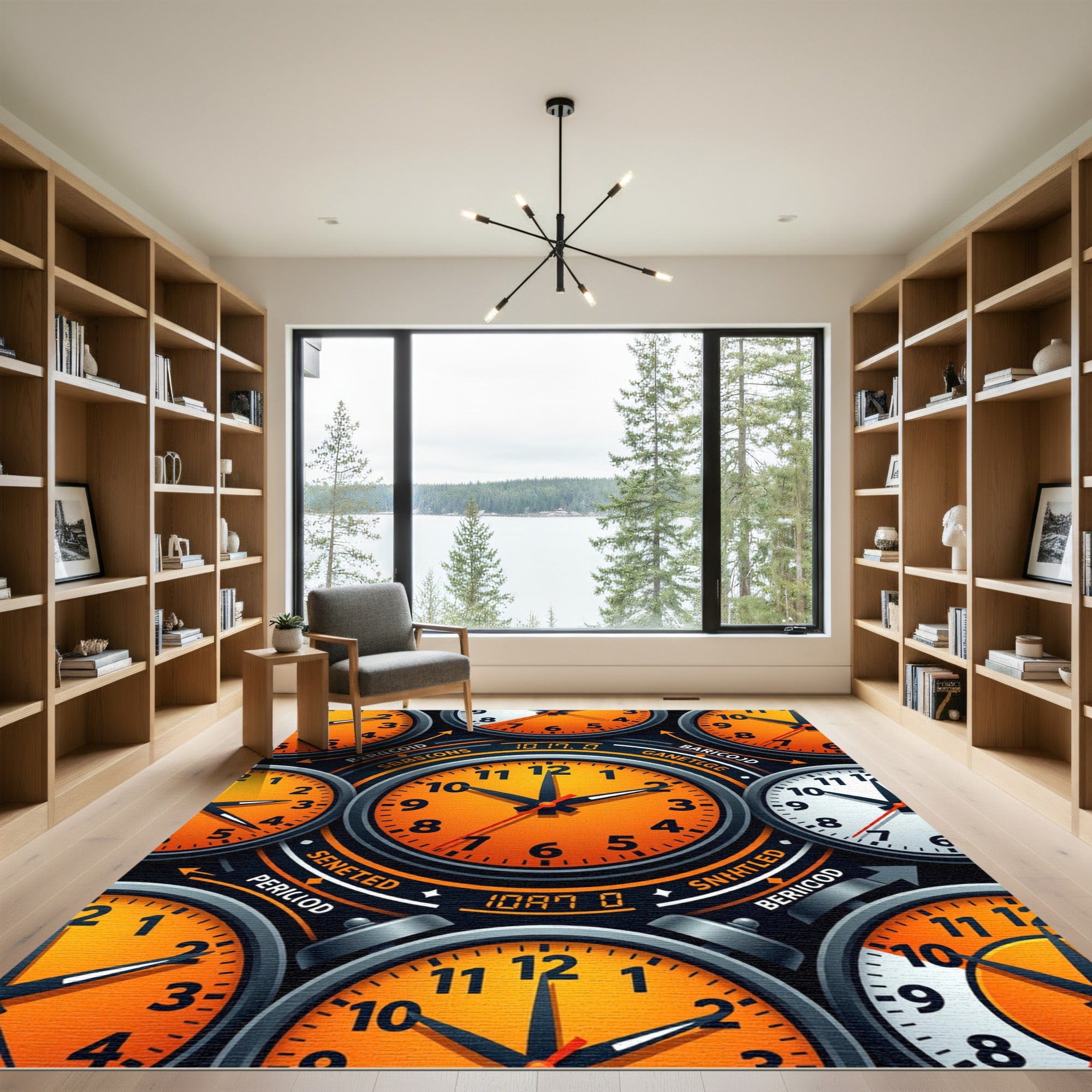 Vibrant Retro Orange Clockwork Surreal Rug