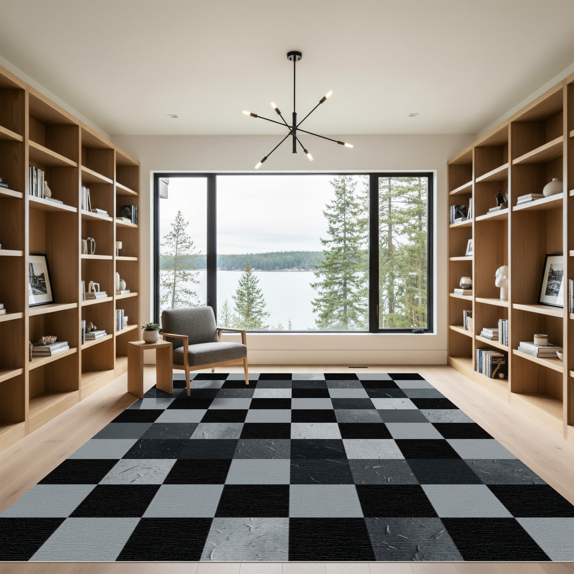Monochromatic Checkerboard Textured Squares Rug