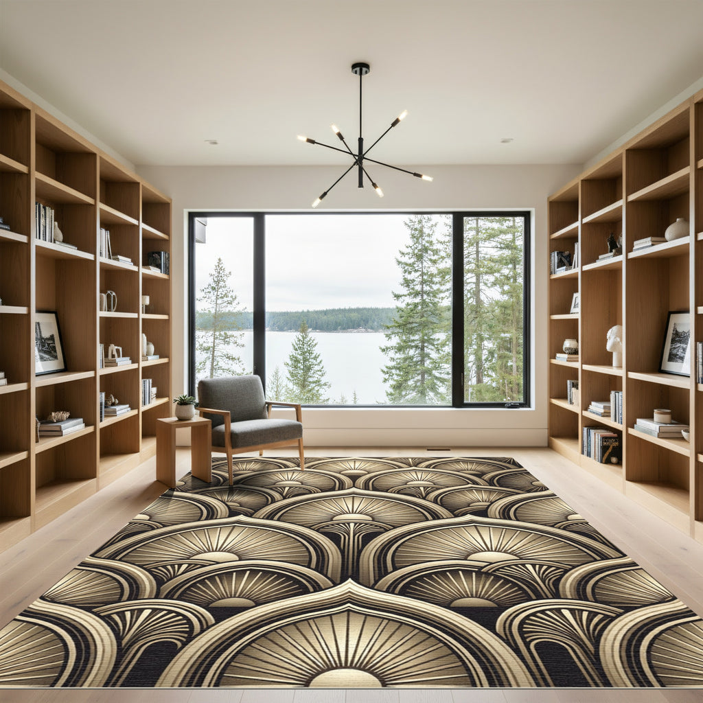 Art Deco Sunburst Arches Gold Rug