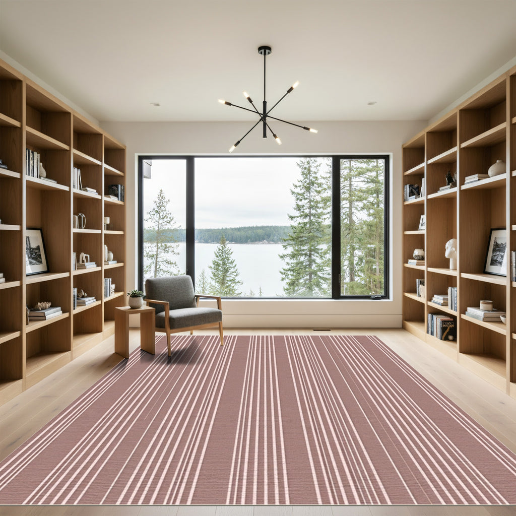 Soft Rose White Vertical Stripes Rug
