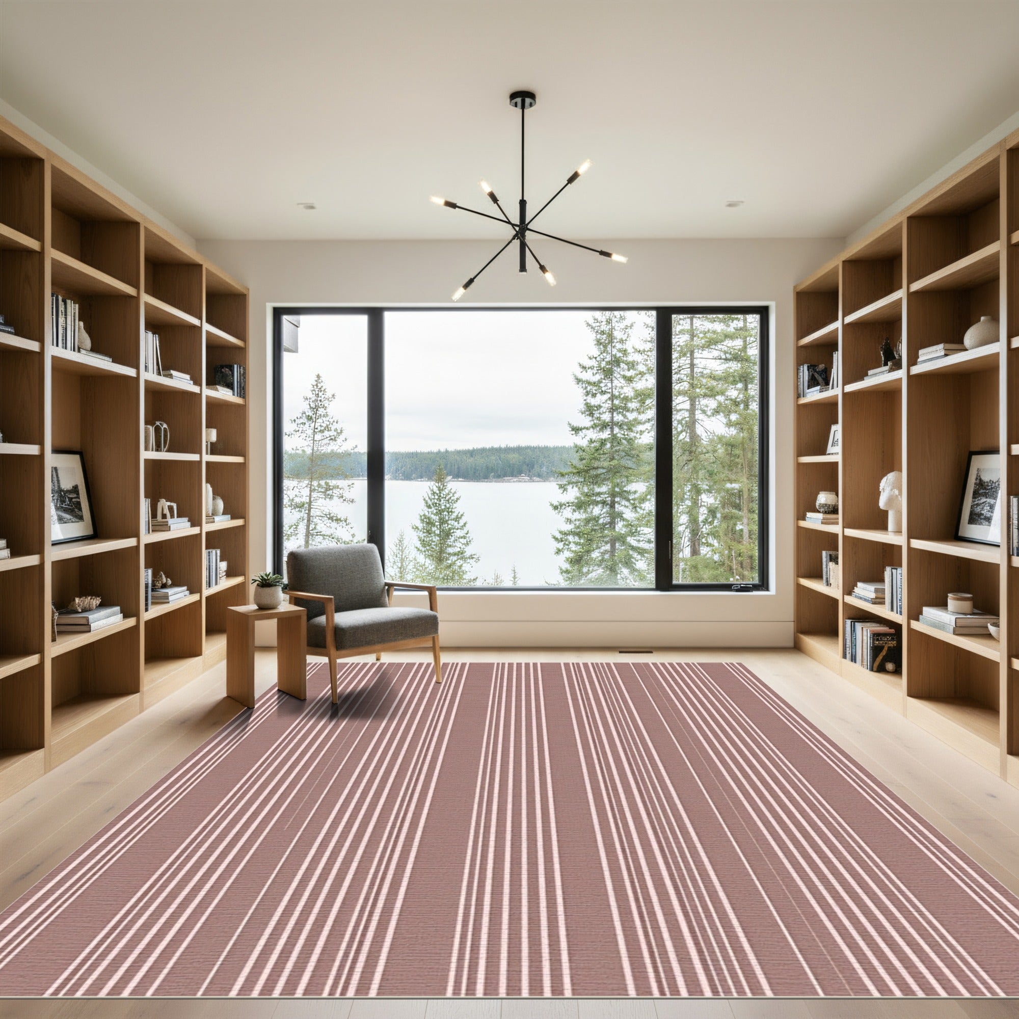 Soft Rose White Vertical Stripes Rug