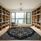 Elegant Monochrome Rose Floral Medallion Rug