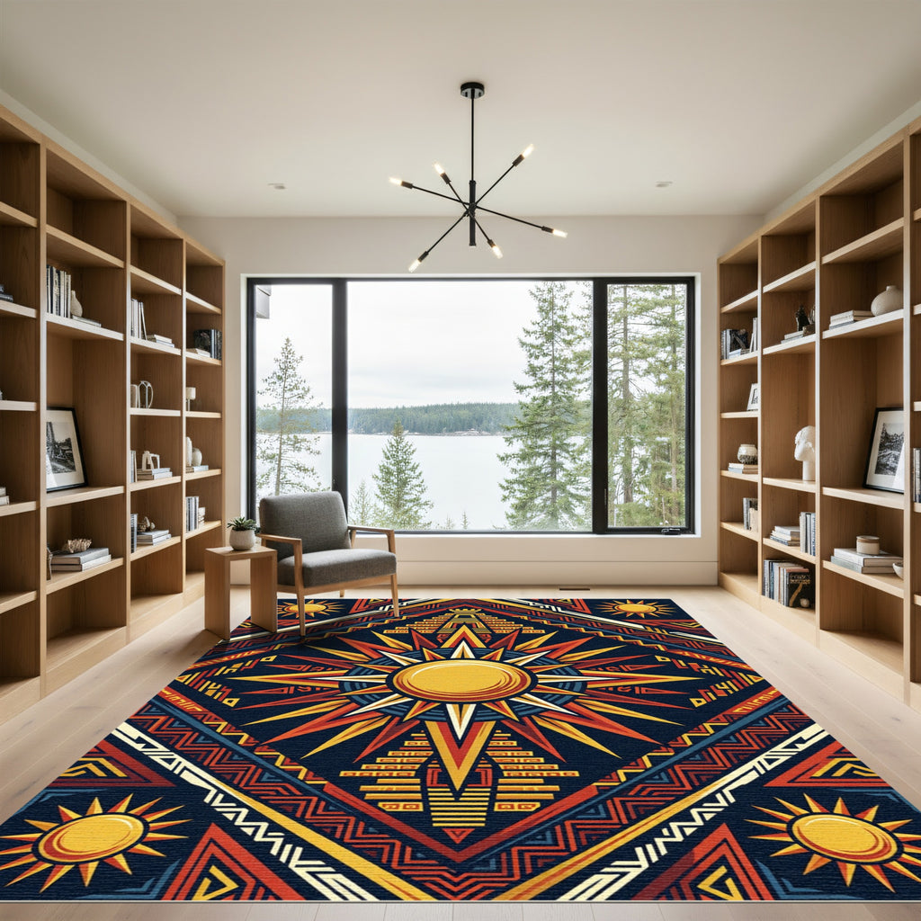 Celestial Aztec Sun Pyramid Medallion Rug