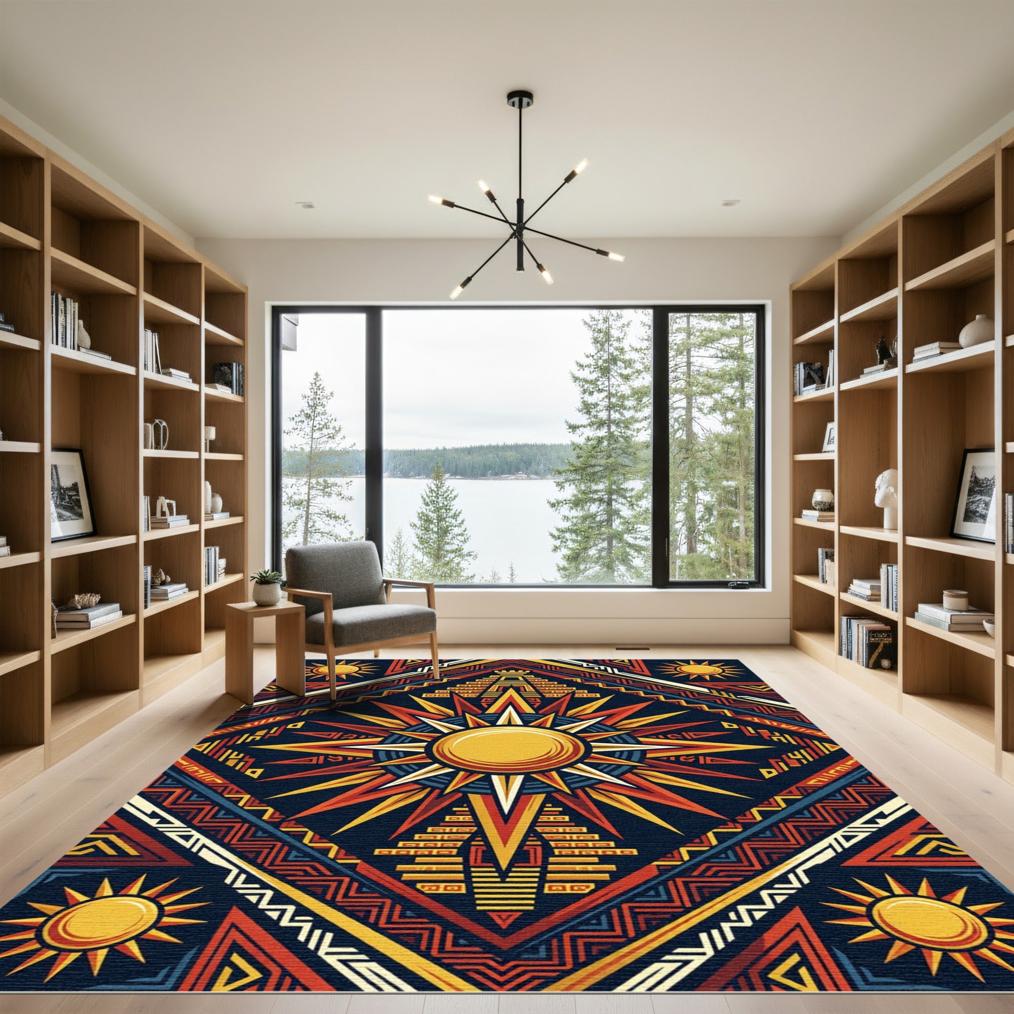 Celestial Aztec Sun Pyramid Medallion Rug