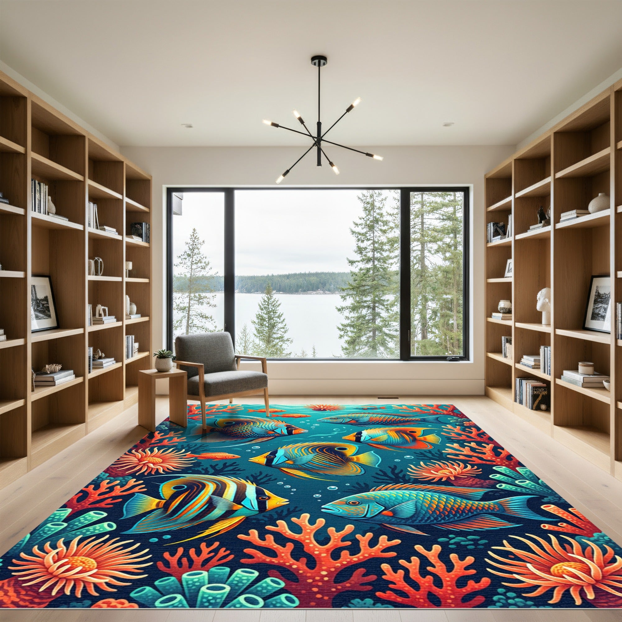 Vibrant Tropical Reef Multi Colored Fish Rug