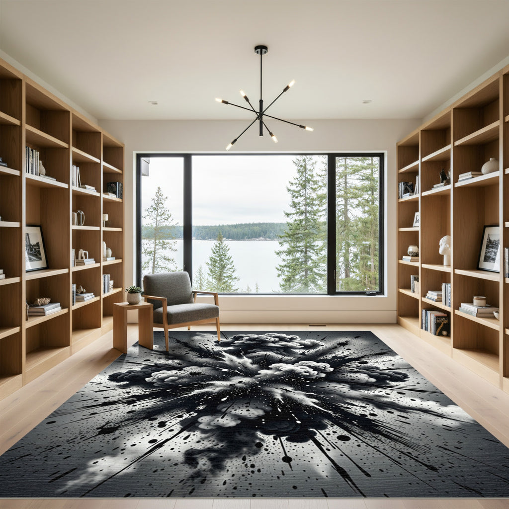 Monochrome Abstract Explosion Ink Splatter Rug