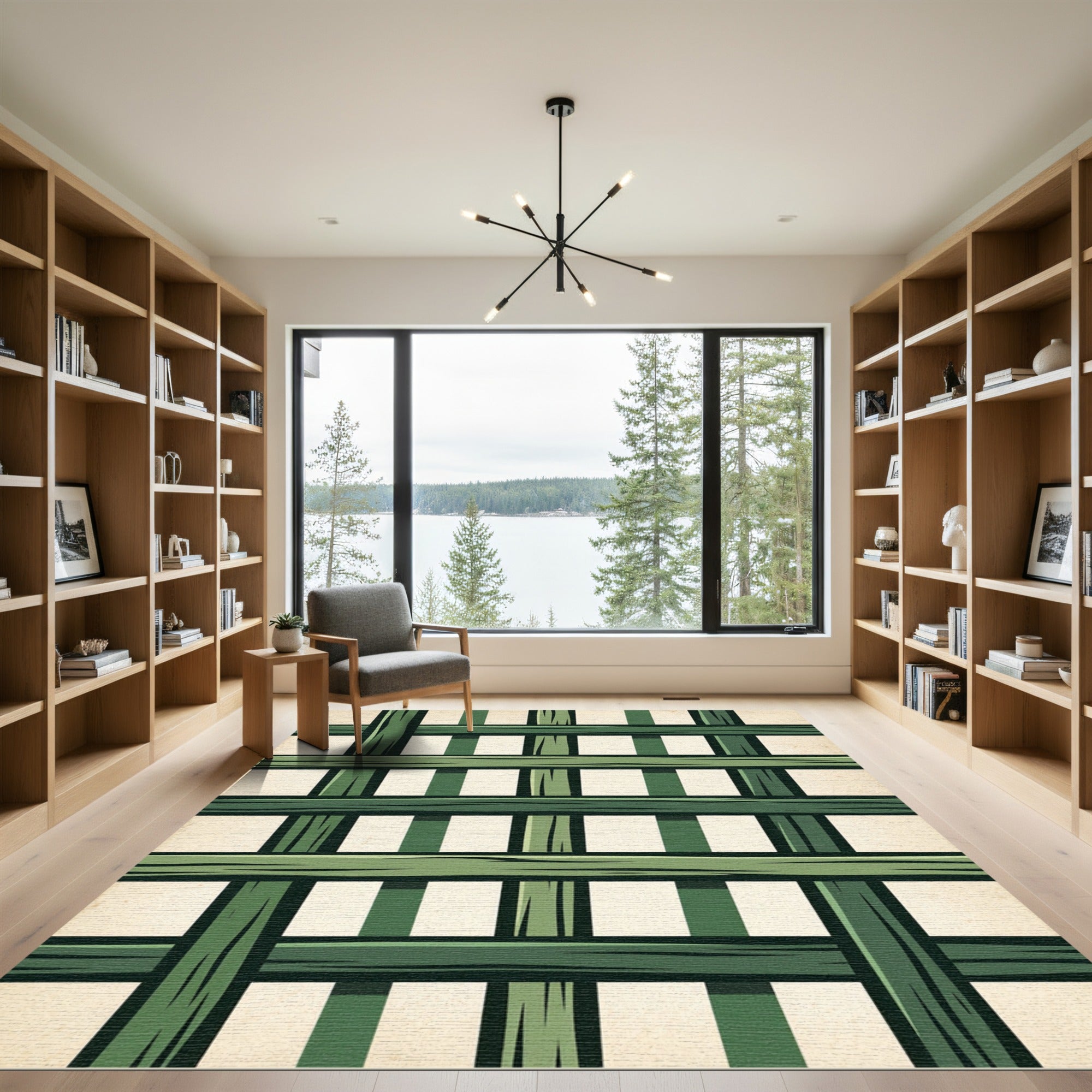 Verdant Trellis Geometric Wood Weave Rug