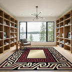 Geometric Red Gold Maze Frame Rug