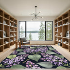 Elegant Purple Lilac Floral Navy Garden Rug