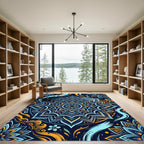 Deep Teal Orange Floral Mandala Rug