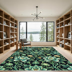 Emerald Teal Floral Scroll Garden Rug