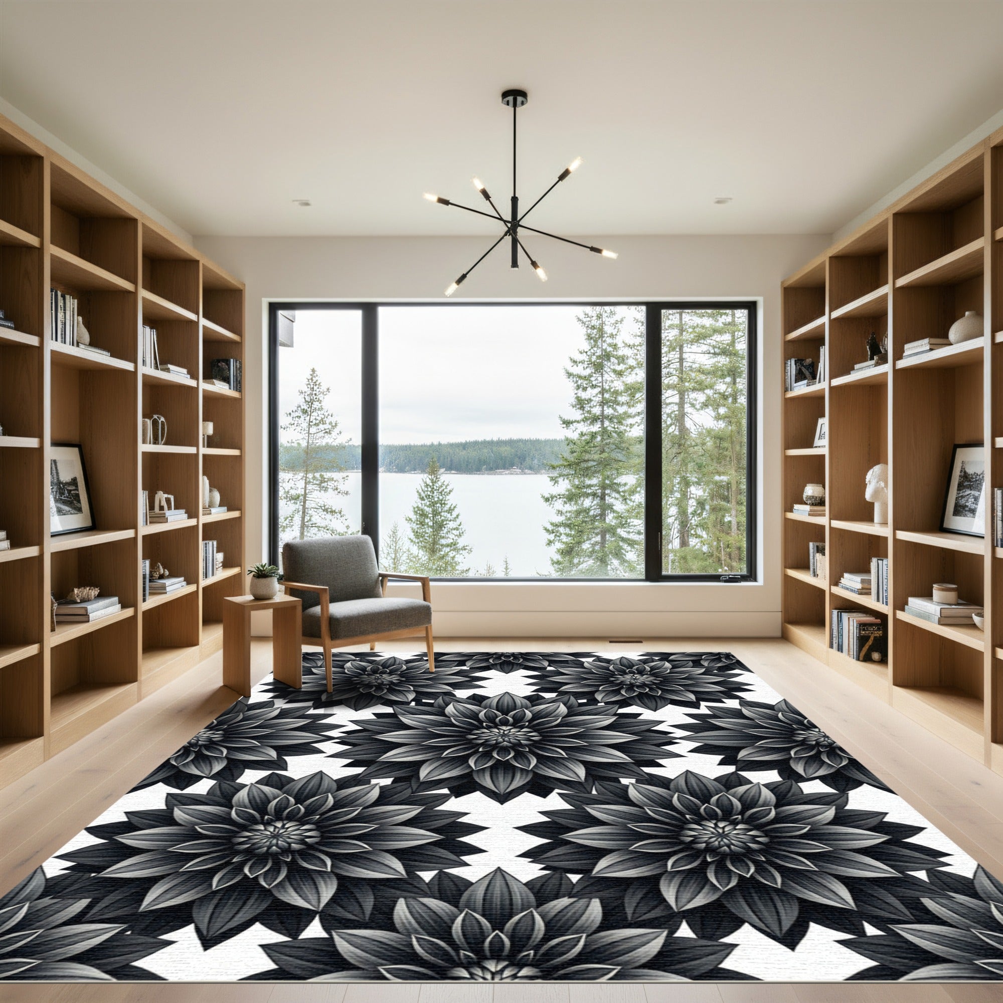 Monochromatic Floral Dahlias Repeating Rug