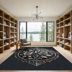 Metallic Silver Floral Embellished Round Medallion Rug