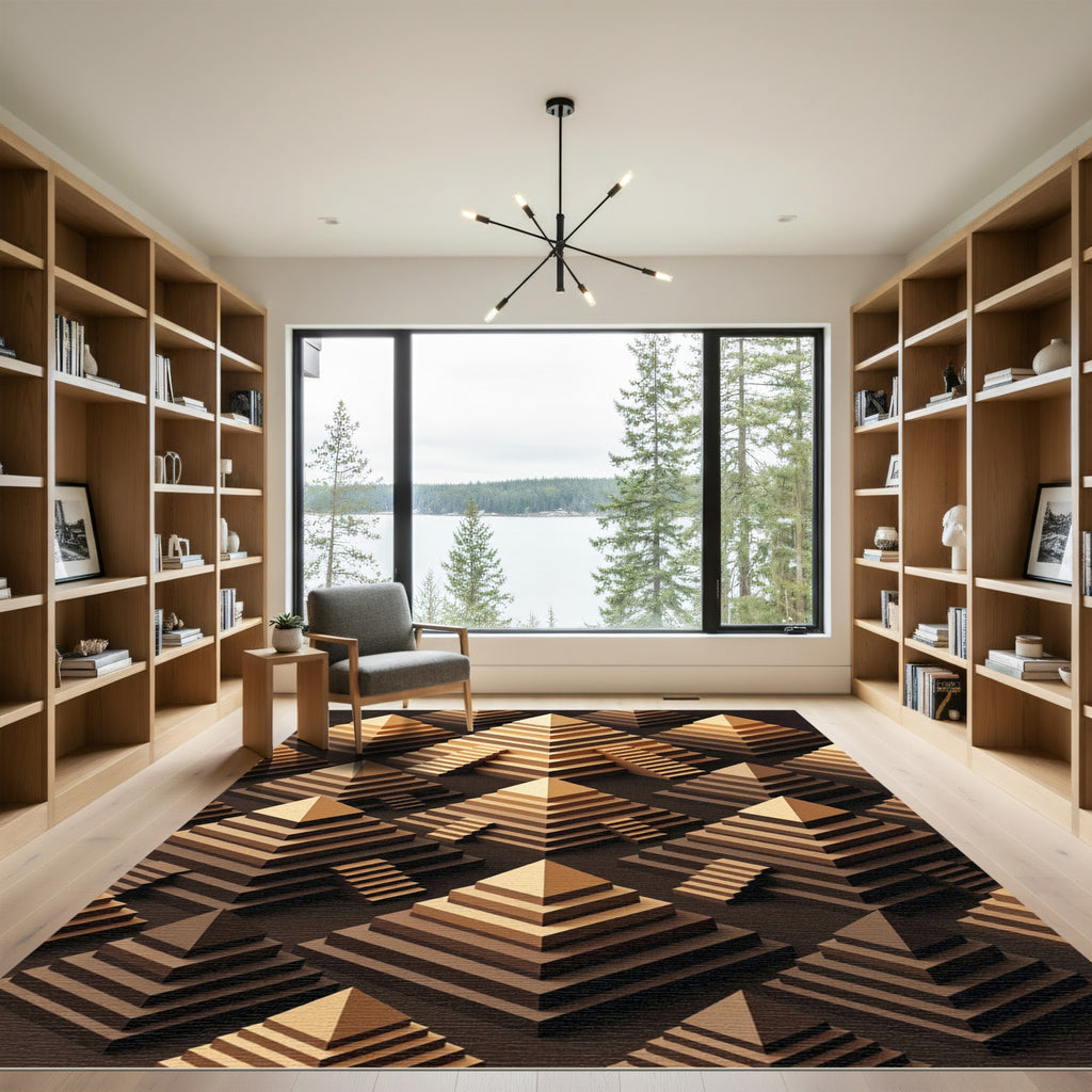Geometric Golden Pyramid Array Rug