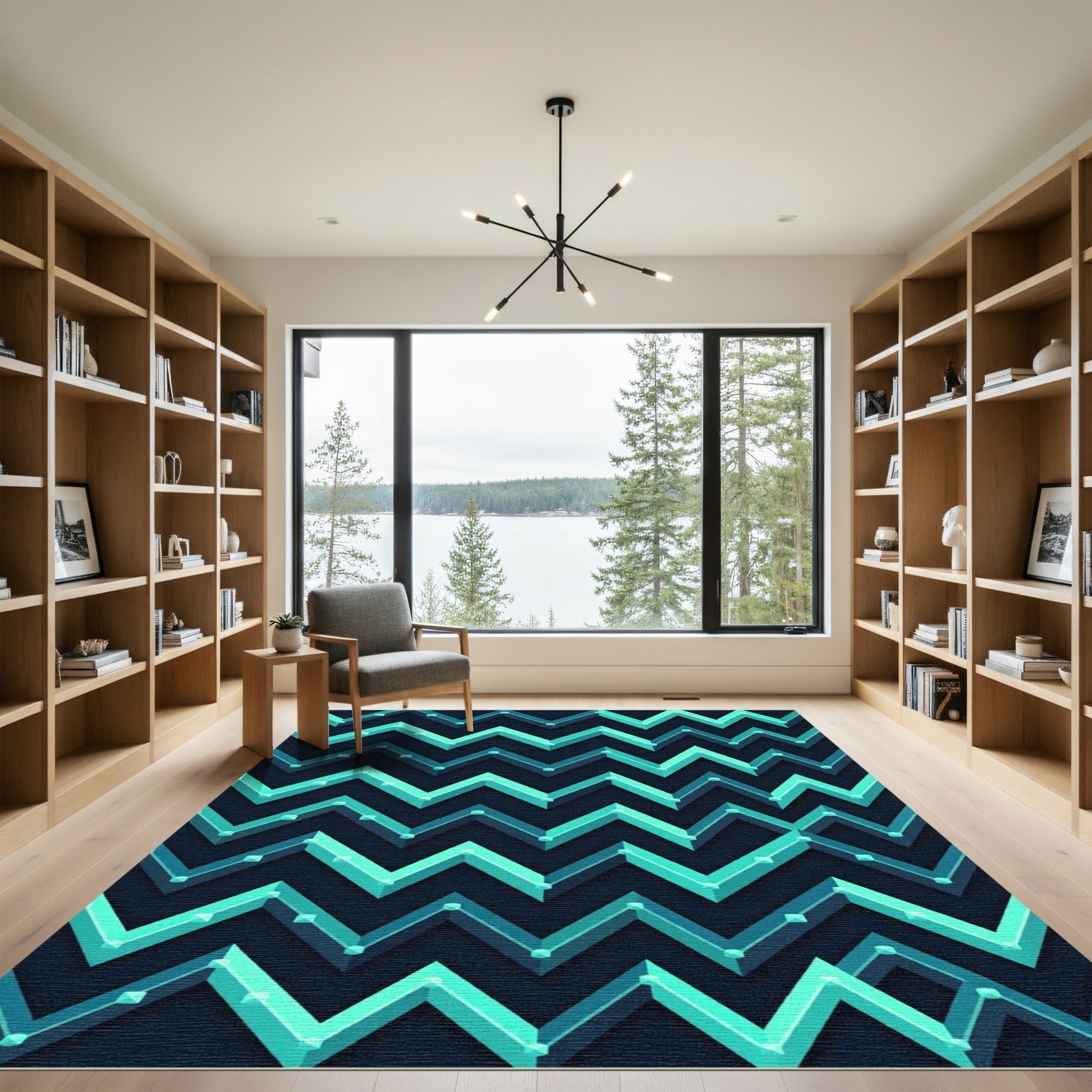 Aquamarine Zigzag Geometric Accents Rug