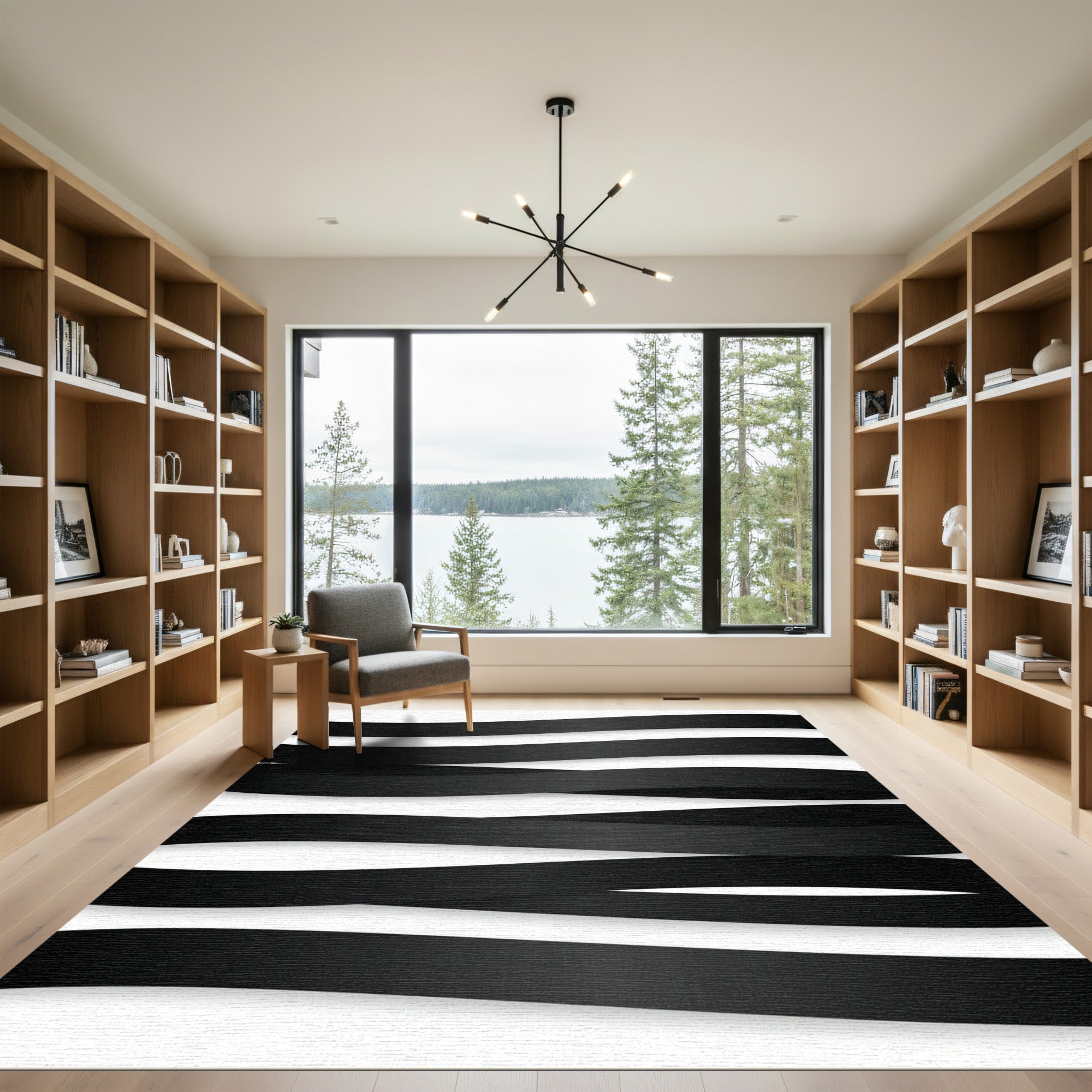 Minimalist Monochrome Wavy Black Stripe Rug