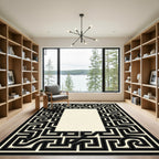 Intricate Black Maze Border Cream Rug
