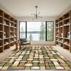 Woven Tan Olive Interlace Rectangles Rug