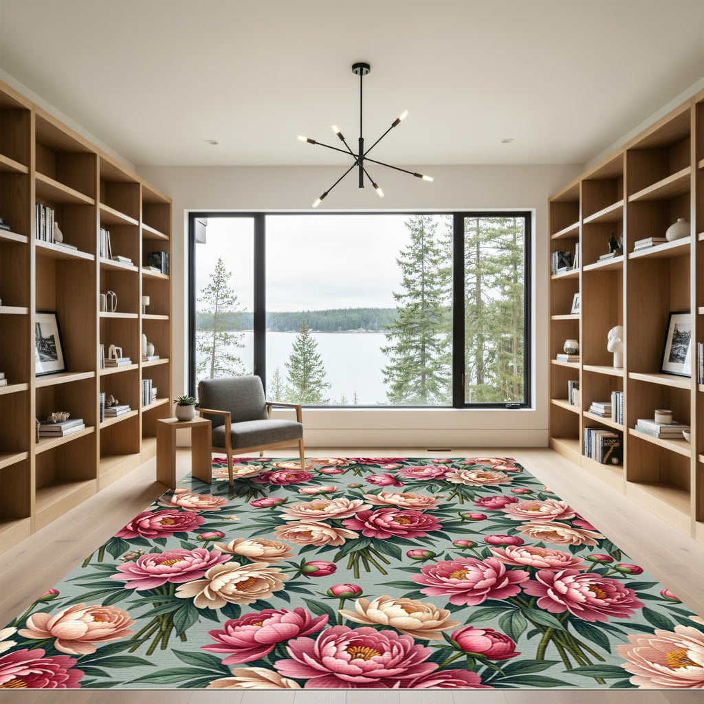 Romantic Peony Bouquet Soft Pastel Rug