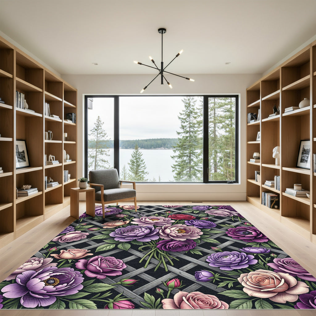 Ornate Floral Trellis Amethyst Garden Rug
