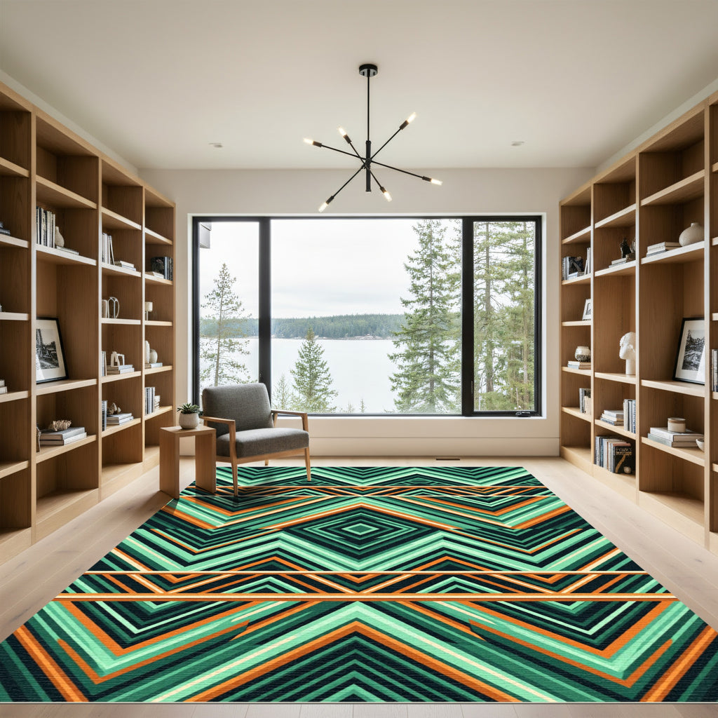 Teal and Orange Chevron Diamond Rug