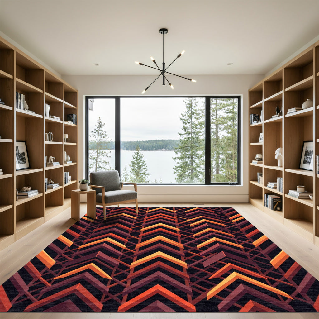Geometric Amber Chevron Abstract Composition Rug