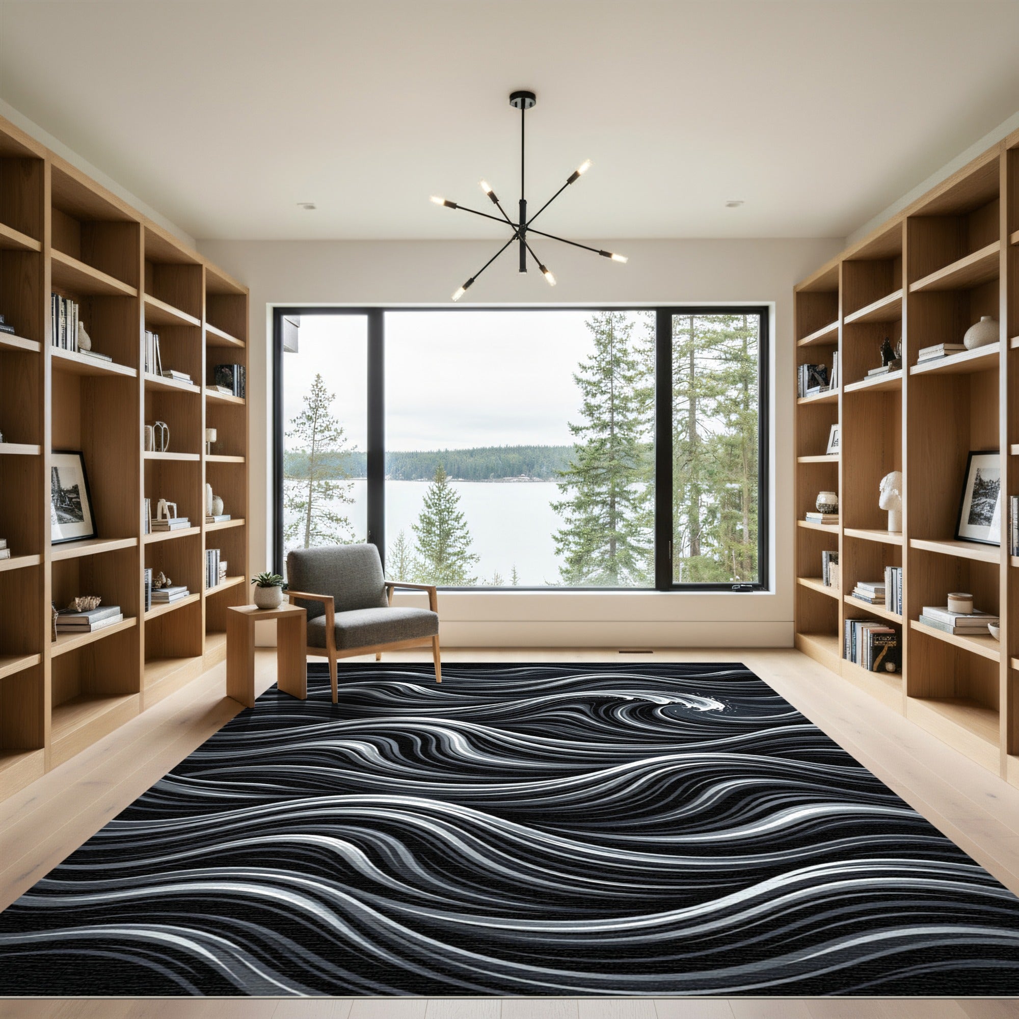 Monochrome Abstract Wave Motion Rug
