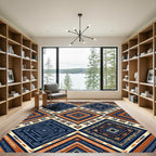 Geometric Navy and Copper Tribal Diamond Rug